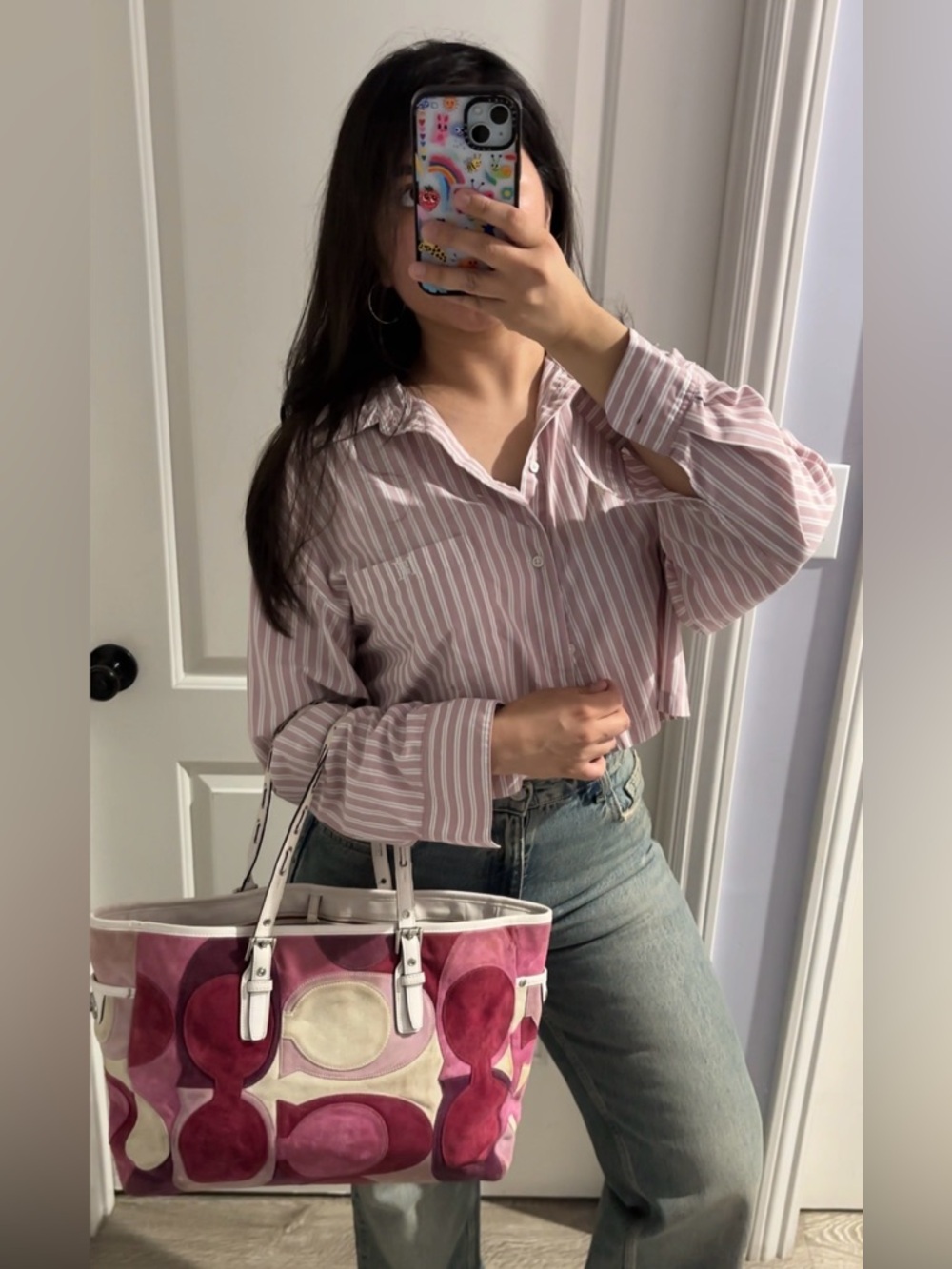 Coach Pink Patchwork Suede Leather Tote Bag Y2K Shoulder Purse - Picture 2 of 14